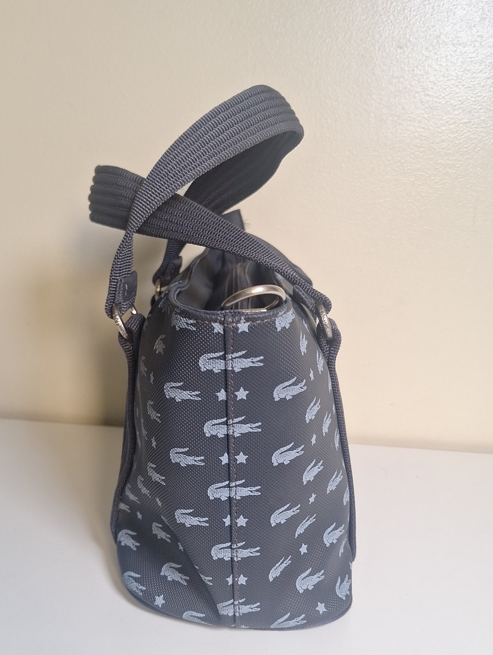 Lacoste Vintage Y2K Navy Star Crocodile Canvas Mini Hand Bag Handbag Authentic - Picture 3 of 13